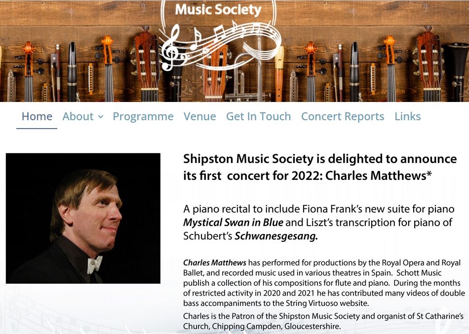 Shipston Music Society page with brown top banner